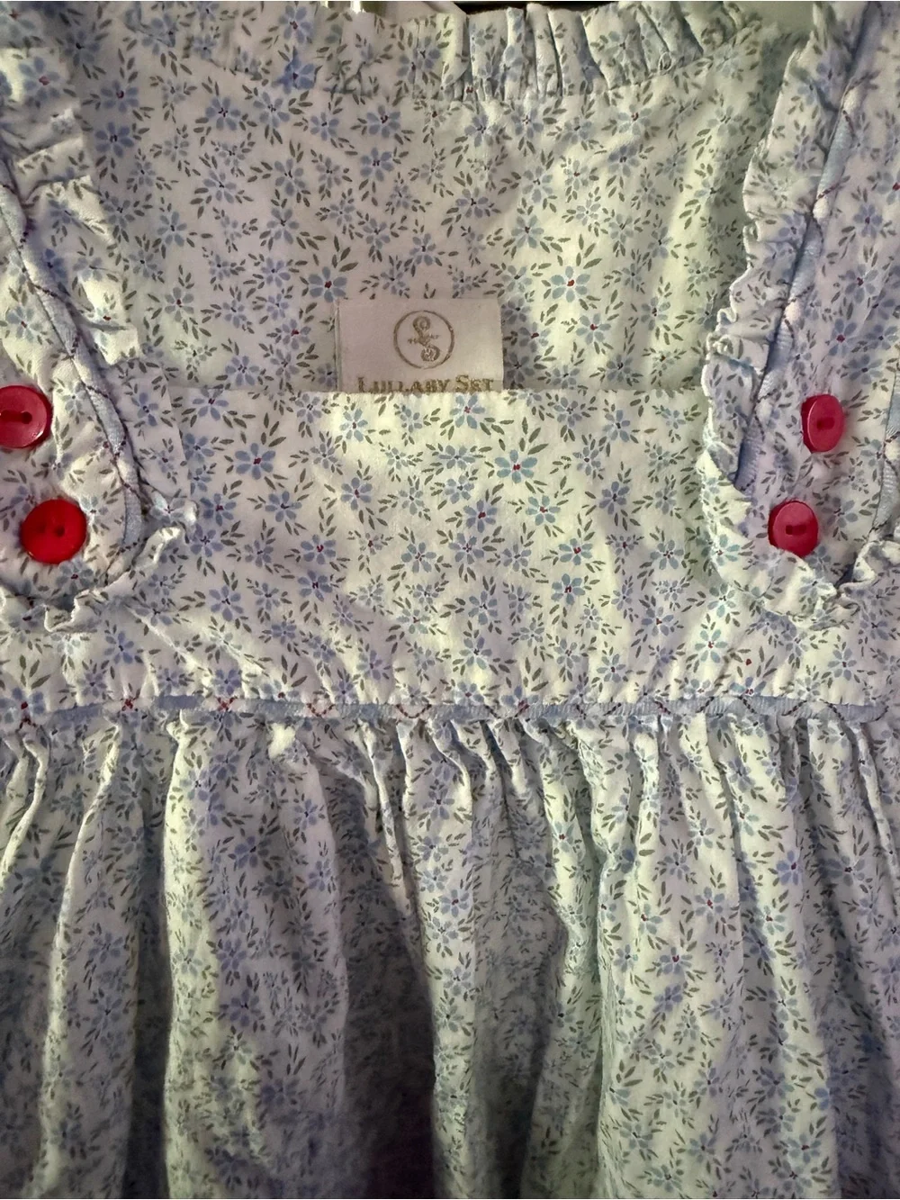 Lullaby Set Girls' Blue Floral Sundress Top with Red Button Detail